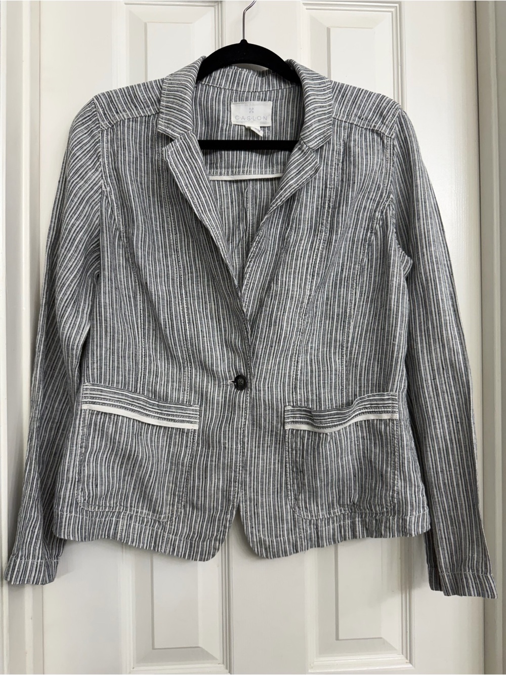 Lightweight Gray Striped Women's Blazer Jacket 100% Linen
